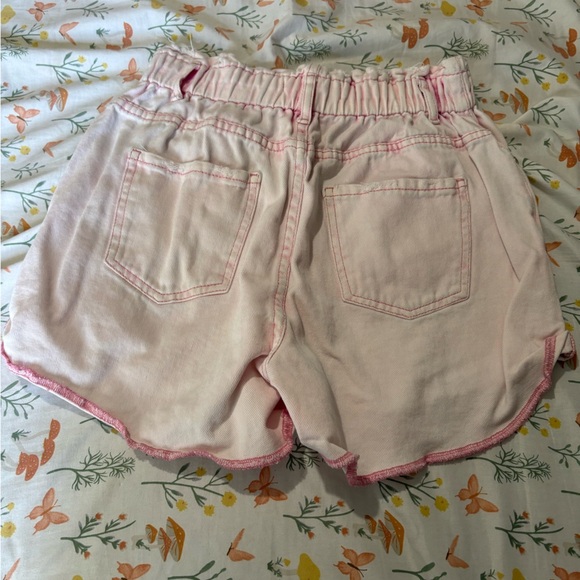 Zara paper bag shorts size 6 pink denim stretch cuff hem - Picture 7 of 8